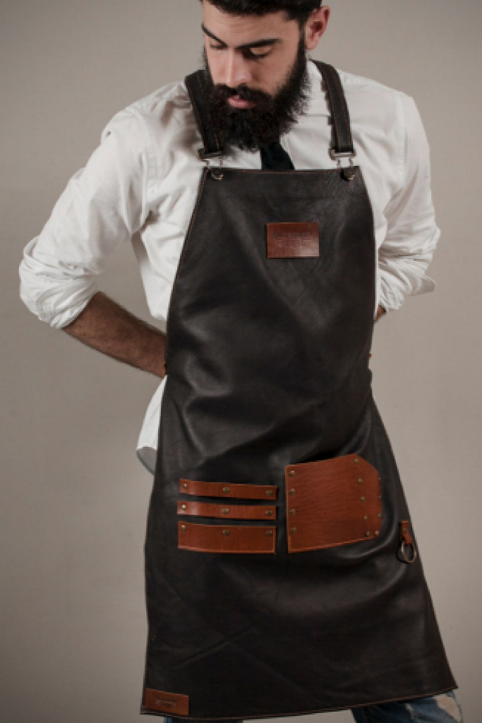 Leather Apron: Black Apron with Cross-Back Straps and Pockets