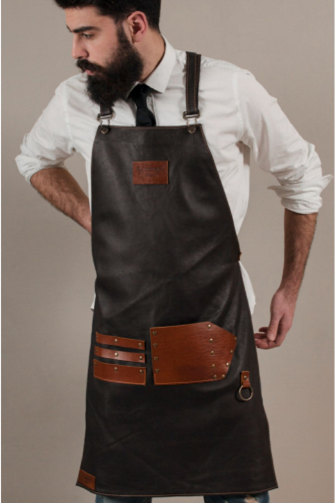 Leather Apron: Black Apron with Cross-Back Straps and Pockets